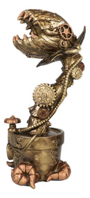 Geared Clockwork Vintage Steampunk Cyborg Venus Flytrap Plant In Pot Figurine
