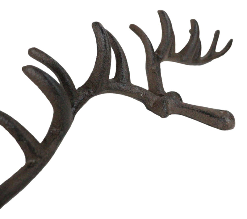 Cast Iron Western Rustic Comical Deer With Large Antlers 12-Peg Wall Hook Decor