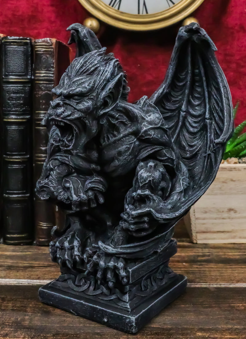 Gothic Winged King Kong Ape Man Gargoyle Perching On Celtic Pedestal Figurine