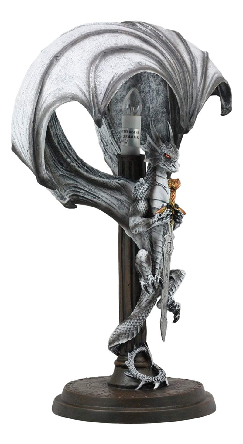 Ebros Altar Drake Excalibur Sword Dragon Table Lamp Statue 17.5"Tall Fantasy Dragon Warrior Desktop Light Decor