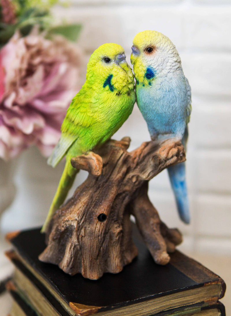 Ebros Parakeets Perching on Branch with Motion Activated Bird Sound Figurine