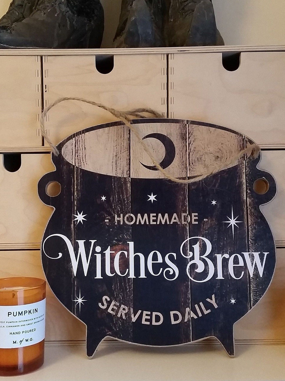 Homemade Witches Brew Served Daily MDF Wall Art Sign Plaque With Cauldron Shape