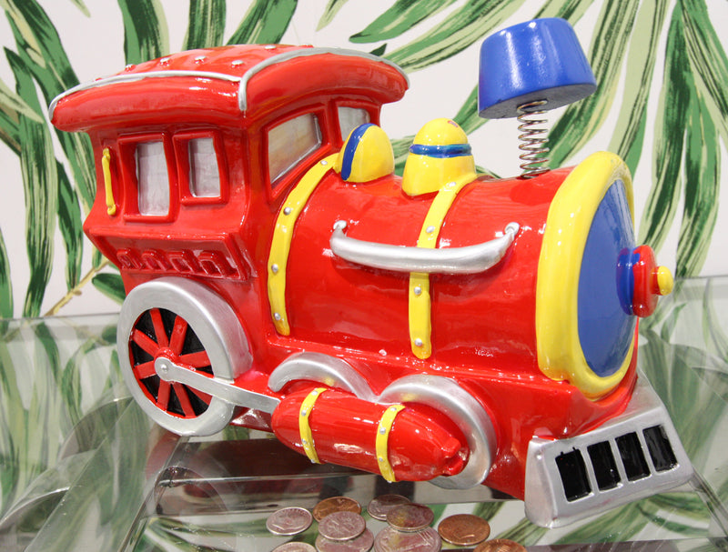 Large Red Choo Choo Train Boys Girls Children Money Coin Piggy Bank Figurine