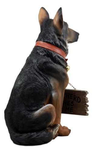 Faithful Collared German Shepherd Guard Dog Large Figurine Holding Sign Statue