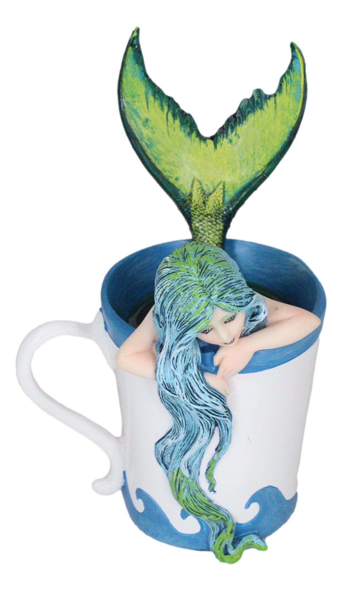 Ebros Amy Brown Fantasy Morning Bliss Pretty Mermaid In Coffee Cup Statue Nautical Coastal Decor Sculpture Figurine