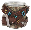 Western Turquoise Belt Buckle Crossed On Faux Wood Trunk Votive Candle Holder