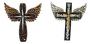 Set of 2 Petite Rustic Western Silver Gold Angel Wings Faux Leather Wall Crosses