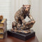Black Bear Mother With Cub Climbing Rock Bronze Electroplated Resin Statue 9"H