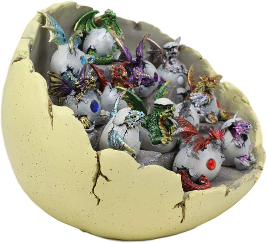 Ebros Colorful 12 Month Birthstone Dragons in Gemstone Eggs Miniature Figurines with Dragon Egg Display Stand Set Gem Stone Birthday Medieval Fantasy Hatchling Figurines Collectible
