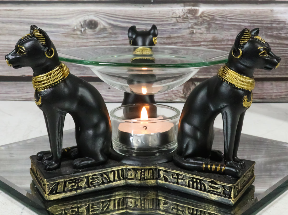 Egyptian Goddess Bastet Bast Cat Trio Candle Heat Oil Tart Scent Burner Decor
