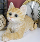 Resting Feline Orange Tabby Cat Kitten Figurine With Realistic Glass Eyes Decor