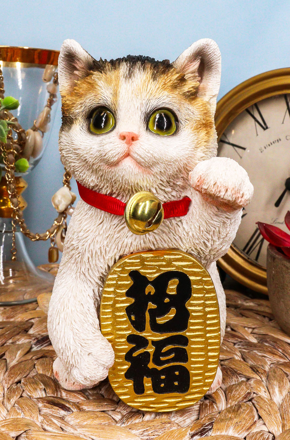 Japanese Luck And Fortune Charm Beckoning White Calico Cat Maneki Neko Figurine - Ebros Gift
