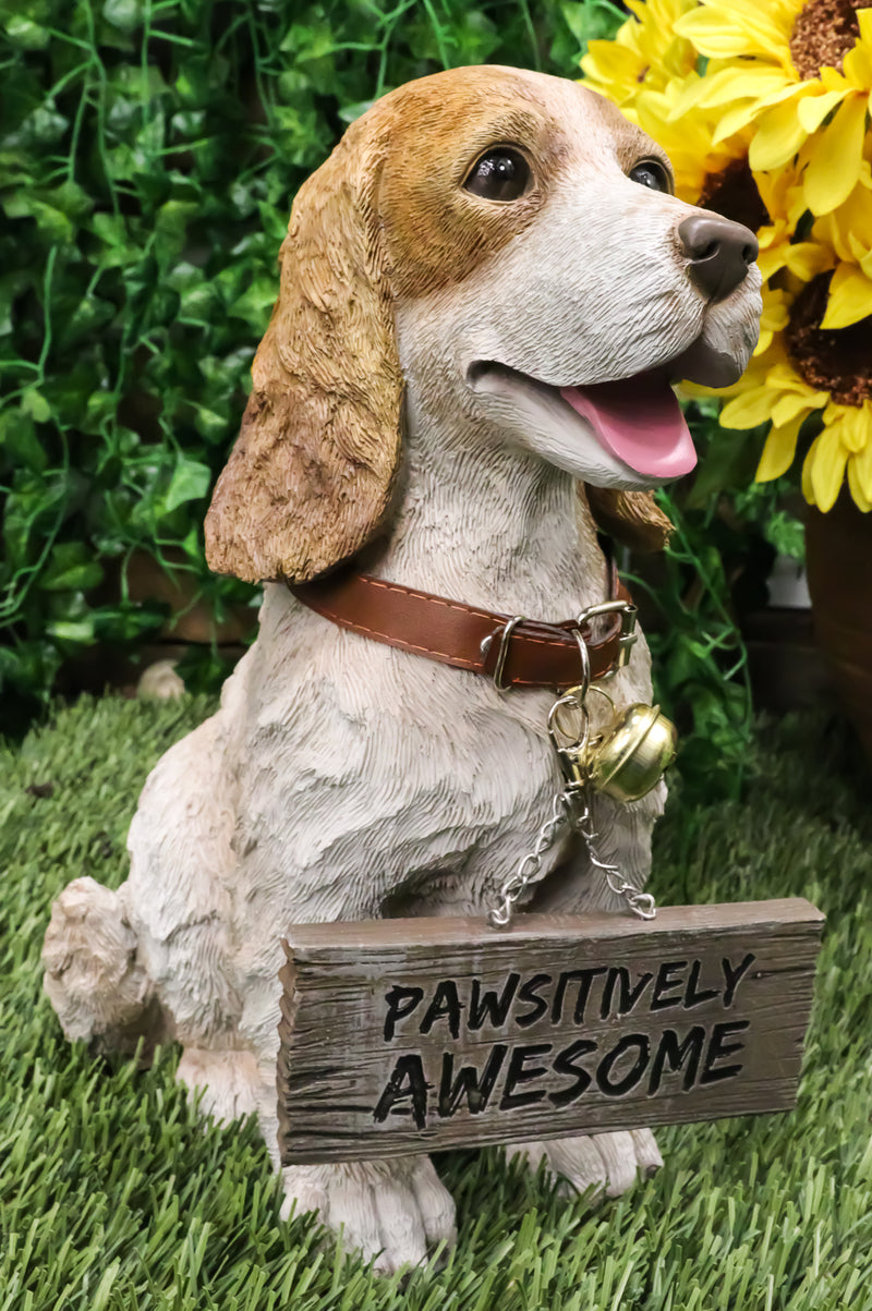 Tan And White English Cocker Spaniel Dog With Welcome Jingle Collar Sign Statue