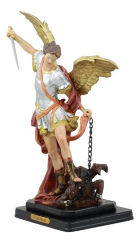 Large Archangel Saint Michael Slaying Lucifer Satan Statue With Brass Name Plate - Ebros Gift