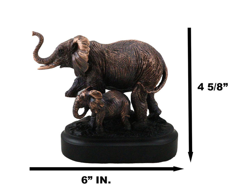 African Safari Bush Elephant Mother With Calf On Jungle March Figurine With Base