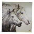 Rustic Country Western 2 Running Horses Canvas Picture Wooden Frame 24"X24"