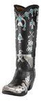 Southwestern Turquoise Silver Aztec Symbols Cowboy Boot Vase Planter Figurine