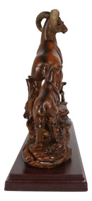 Rustic Country Bighorn Sheep Ram With Lambs On Rock Faux Mahogany Wood Figurine