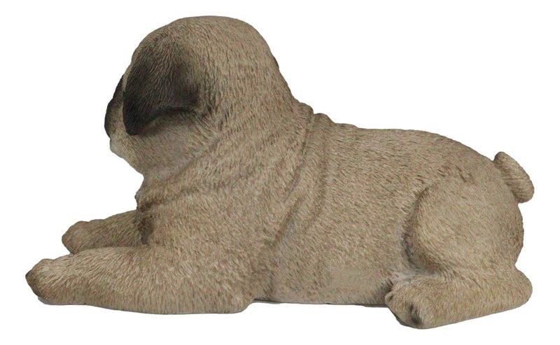 Lifelike Adorable Fawn Pug Puppy Dog Lying On Belly Figurine Pugsy Pet Pal Decor