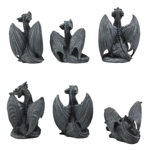 Ebros Six Faux Stone Gothic Mini Dragons Statue Set Legends And Fantasy Action Dragons - Ebros Gift