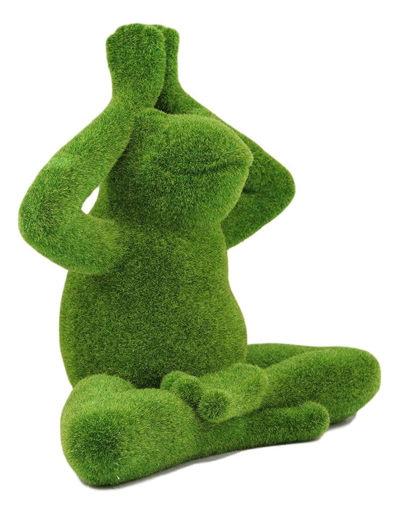 Ebros Meditating Yoga Frog Garden Statue in Flocked Artificial Moss Finish