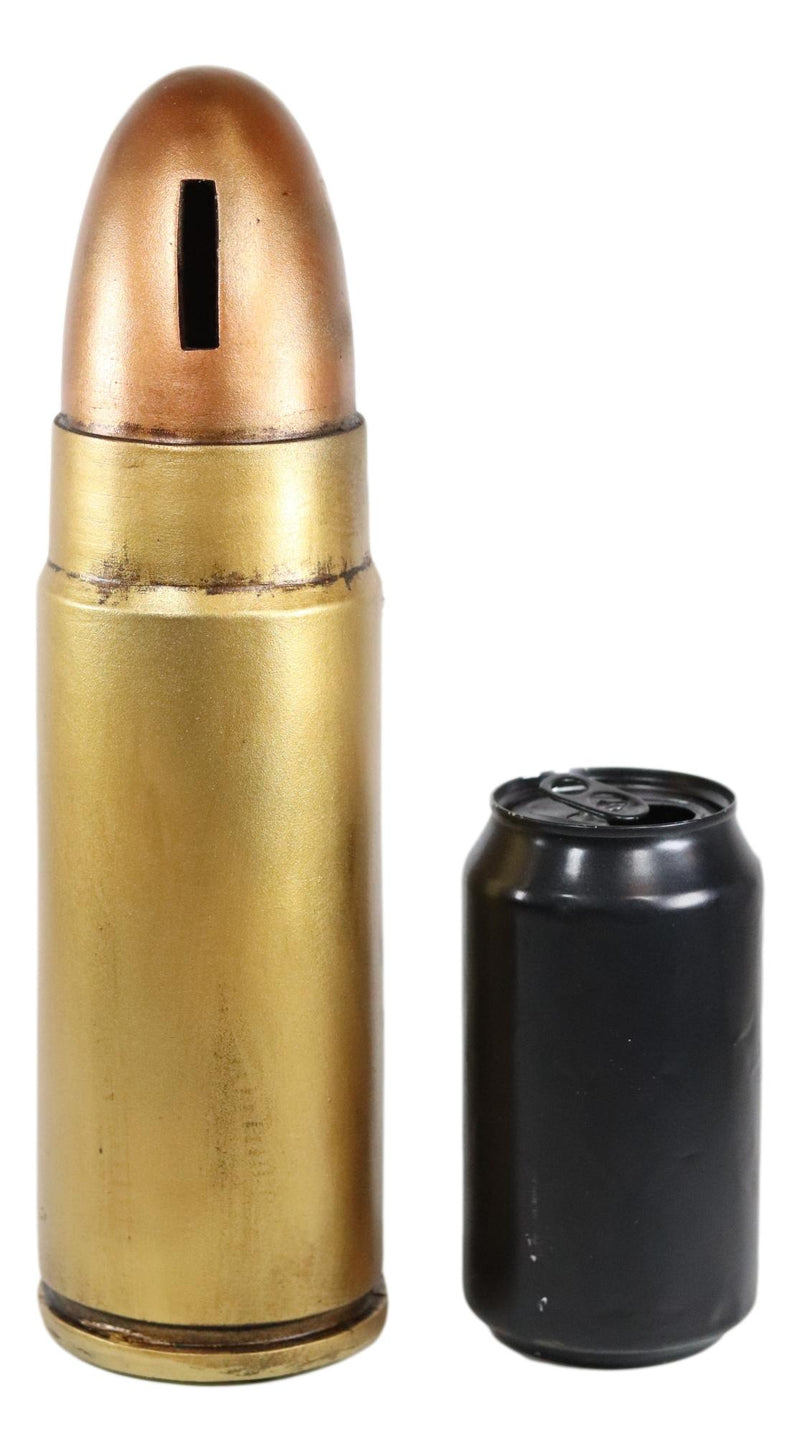 Western Rifle Bullet Casing Shell With USA Flag And Cross Money Coin Bank Decor