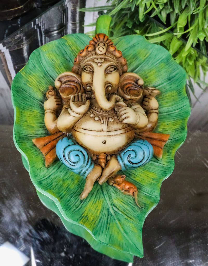 Colorful Lord Ganesha On Peepal Banyan Leaf Vastu Figurine Hindu God Of Success