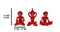 Set of 3 Red Demon Imp Devils in Yoga Lotus Meditation Poses Figurines