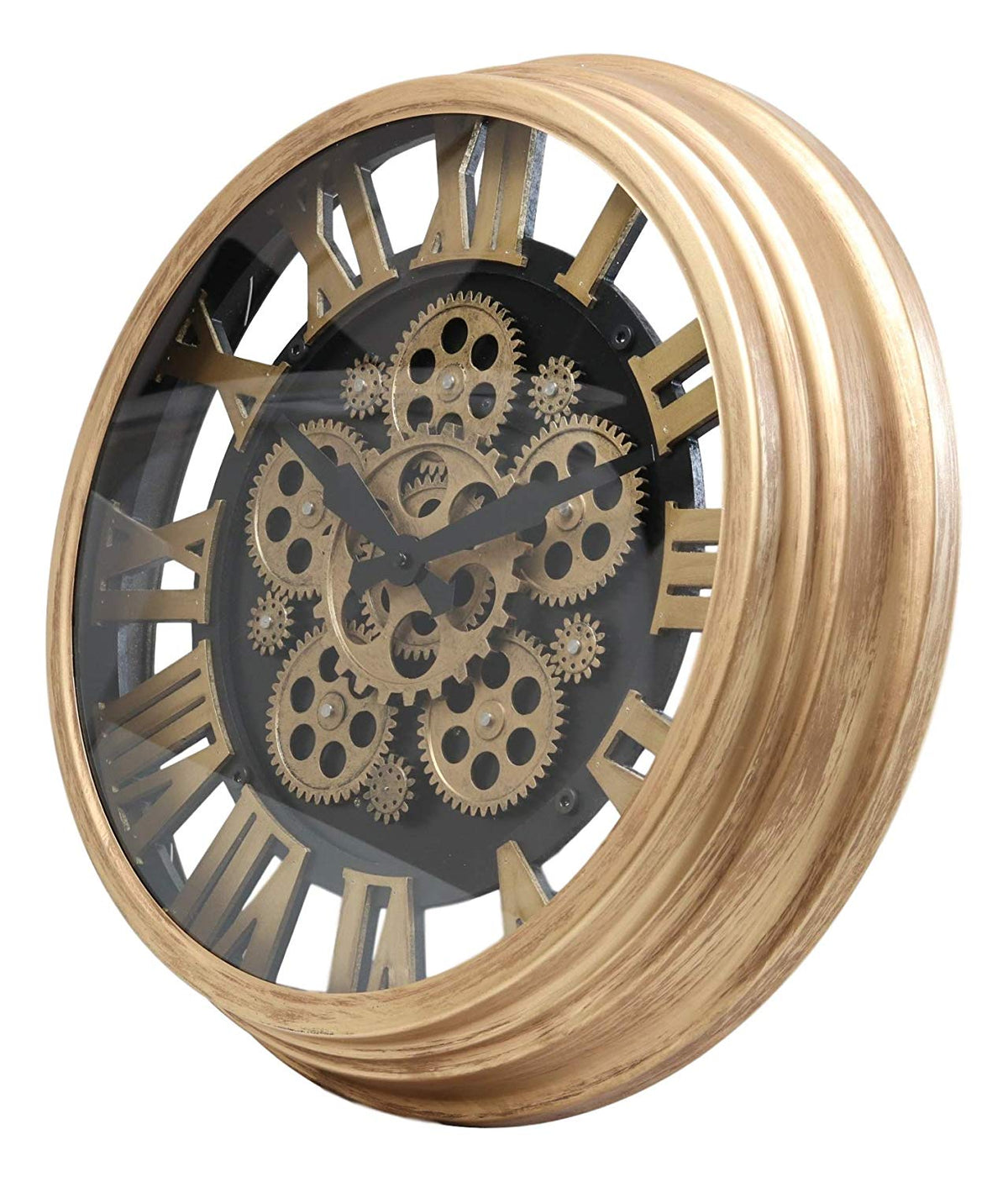 Ebros Large Steampunk Mechanical Moving Gears European Classic Round Style Gold And Black Wall Clock 18"D Victorian Industrial Accent Fantasy Metal Clockwork Gearwork Clocks (Standard Roman Numerals) - Ebros Gift