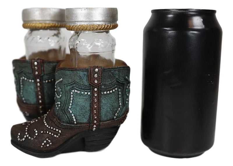Ebros Fancy Beads Turquoise Pair Of Cowgirl Boots Salt and Pepper Shakers Holder Set