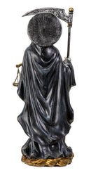 Standing Black Santa Muerte With Scythe Scales of Justice And Wise Owl Figurine