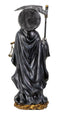 Standing Black Santa Muerte With Scythe Scales of Justice And Wise Owl Figurine