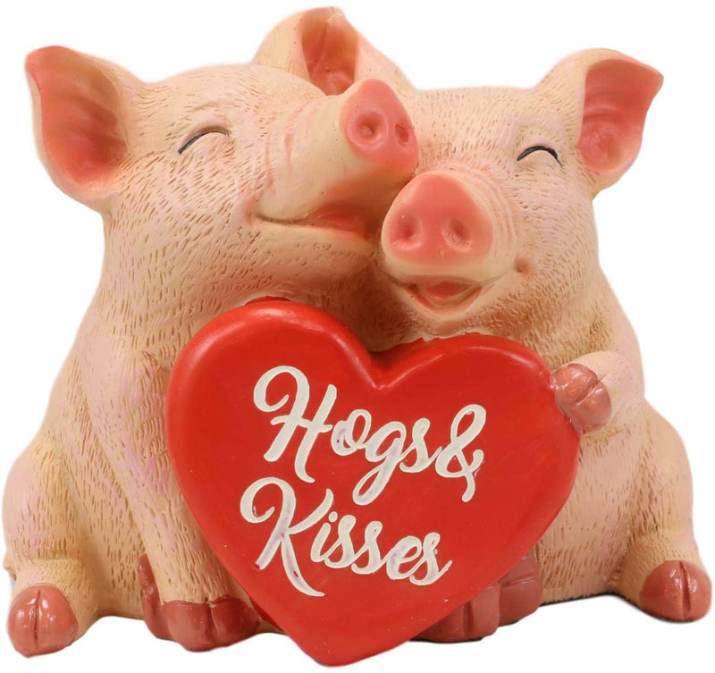 Ebros Valentine's Day Pig Couple Holding Hogs and Kisses Heart Sign Statue 5"L