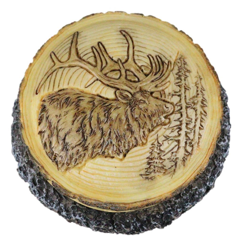 Ebros Rustic Faux Wood Wild Bull Moose Round Jewelry Box Figurine 4" Diameter