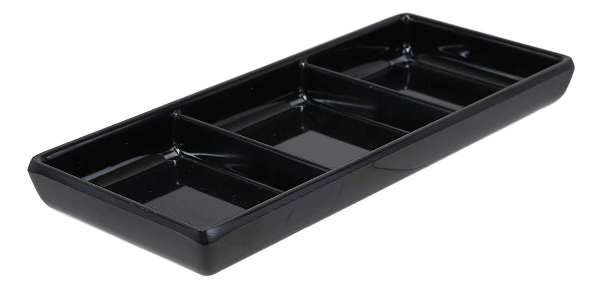 Ebros Jade Melamine Contemporary Design Condiments Oil Ketchup BBQ Soy Sauce Dipping Bowl or Dish With Dividers 3 Partition Compartments Faux Porcelain Look Restaurant Supply Dip Bowls Dishes (Black)