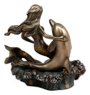 Ebros Mermaid Embracing Dolphin By Ocean Waves Statue 4.5"L Nautical Decor