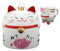 Topsy Turvy Lucky Cat Maneki Neko With Pink Fish Belly Ceramic Coffee Mug