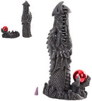 Red Orb Grendel Dragon Head Emerging From Ground Cone Incense Burner Sculpture