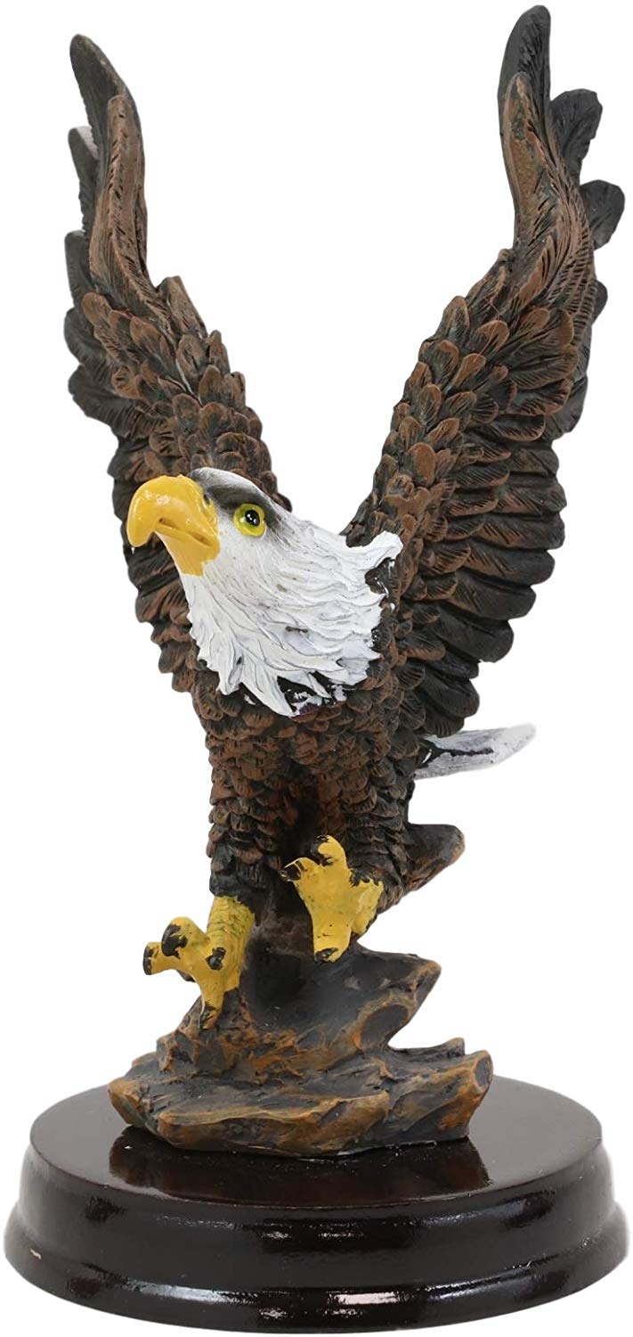 Ebros American Pride Swooping Bald Eagle with Spread Out Wings by Rocky Cliff Statue On Black Trophy Base 5.25" Tall USA Patriotic National Emblem Independence Day American Home Decor Figurine