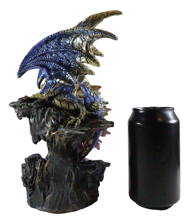 Ebros Purple Fairy Kneeling by Blue Zirconia Dragon On Rock LED Light Figurine