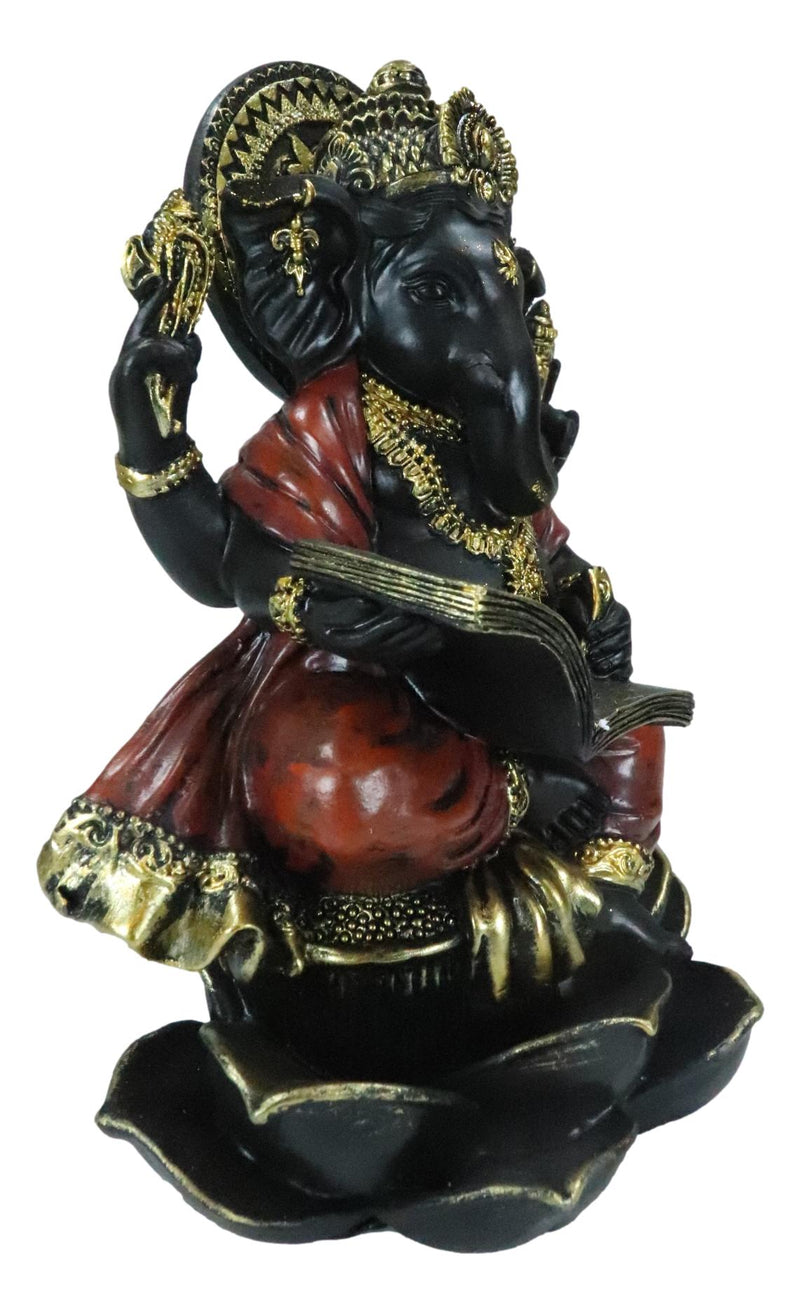 Vastu Hindu God Ganesha Seated On Lotus Writing Mahabharata Scrolls Figurine