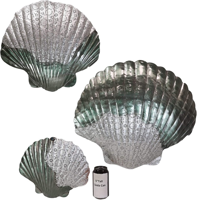 Ebros Sea Shell Clams 3 Piece Large To Small Size Aluminum Metal Wall Decor