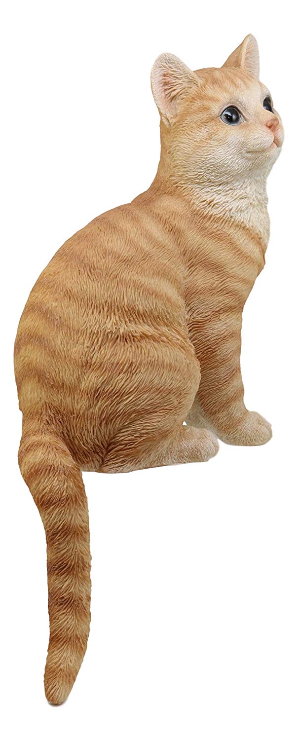 Ebros Large Sitting Lifelike Curious Orange Tabby Cat Shelf Sitter Statue 13.75" Tall
