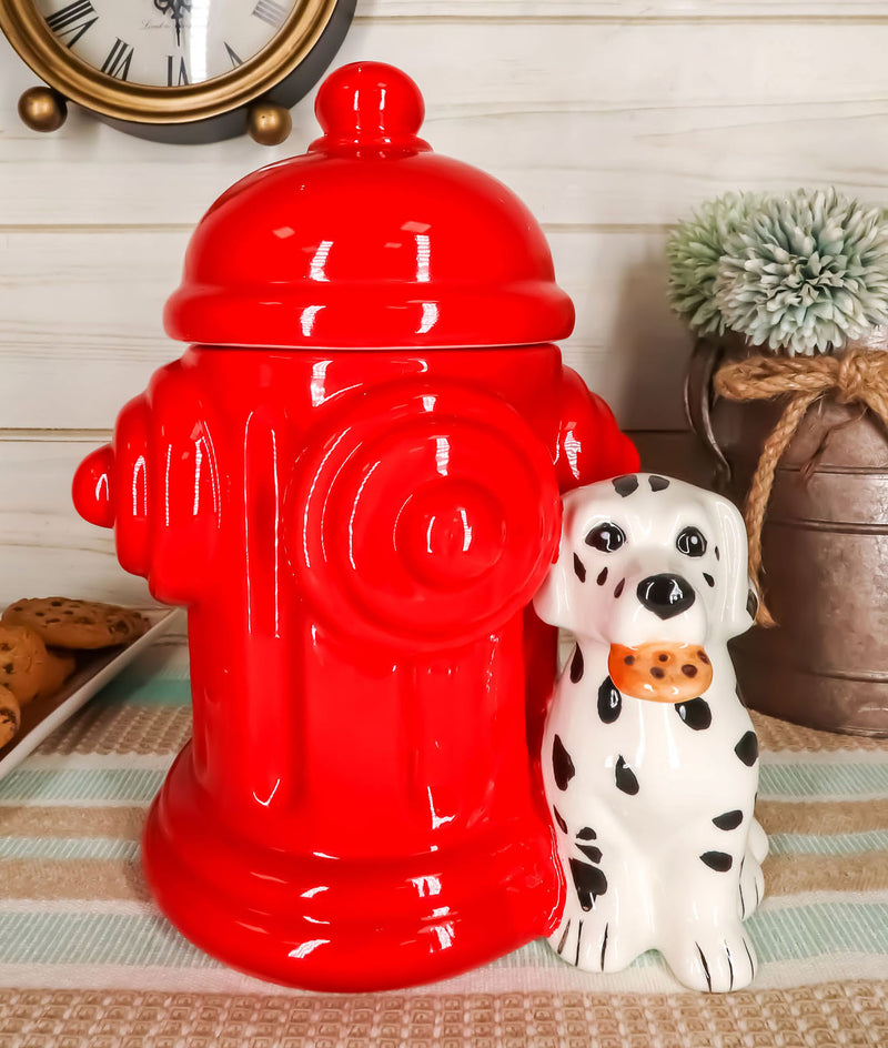 Ebros Ceramic Firehouse Dalmatian Puppy With Fire Hydrant Cookie Jar Kitchen