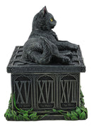 Ebros Black Cat with Pentacle Necklace Fortune's Watcher Tarot Card Deck Holder Jewelry Box Figurine with Major Arcana Numbers Home Decor Statue of Mystical Feline Cats Wicca Witchcraft Talisman