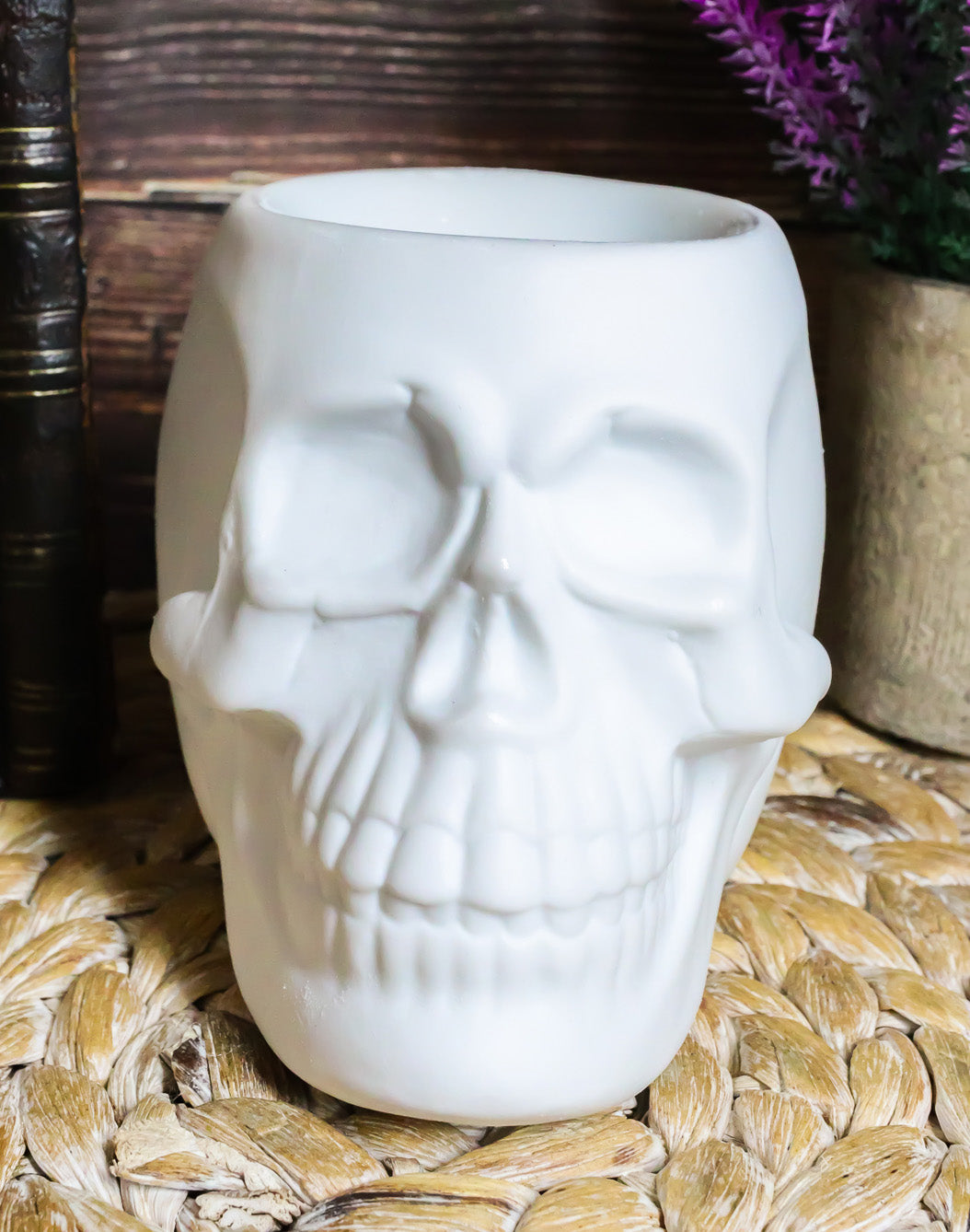Matte White Gothic Skull Skeleton Ceramic Votive Candle Essential Oil Warmer