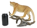 Mountain Lion Cougar Standing On Snow Capped Weathered Log Statue Wildlife Decor