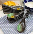 Ebros Pack Of 10 Artistic Green And Black Gradient Ceramic Zen Ladle Hook Soup Spoons