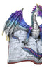 Guardian Of Bibliography Purple Blue Dragon Emerging Out Of Spell Book Figurine