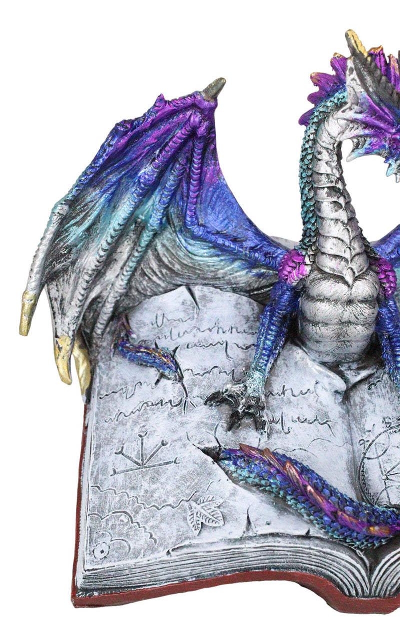 Guardian Of Bibliography Purple Blue Dragon Emerging Out Of Spell Book Figurine